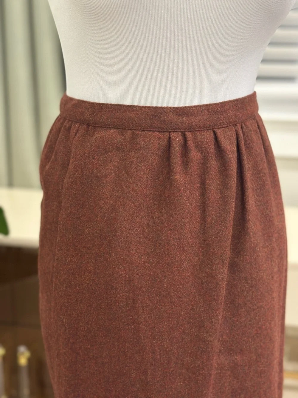Vintage Wool Brown Midi Pencil Skirt